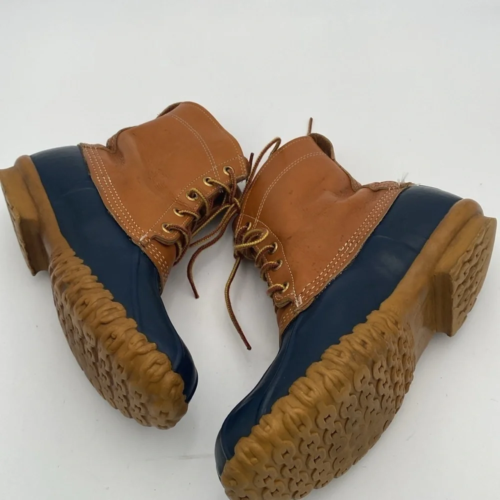 Vintage L.L. Bean Leather ankle Boots women 8 brown blue rain snow outdoor camp